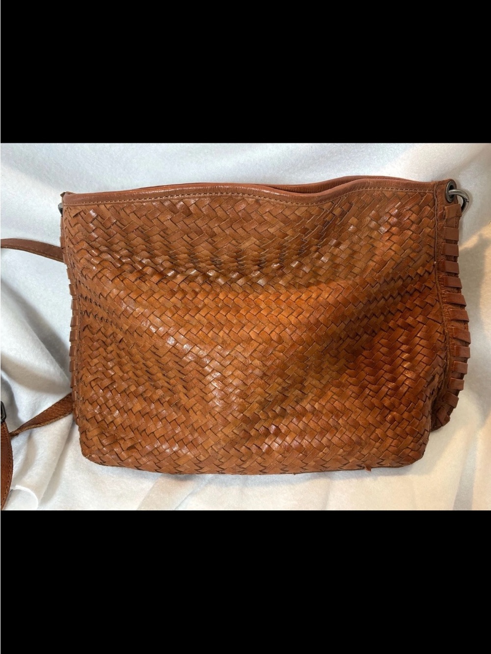 Braided Leather Crossbody Bag - Tan